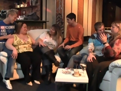 Three youthful guys enjoying a stripping BBW