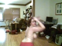 Fat girl dancing up costume and stripping